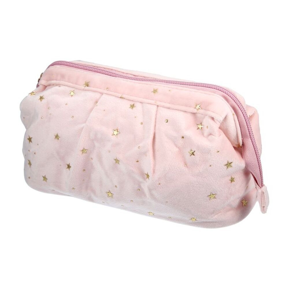 Velvet Cosmetic Make Up Brush Travel Toiletry Bag with Starry Pattern Pink